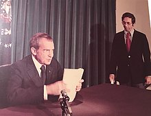 Nixon's resignation speech Nixon Resignation Speech 1974 with Alvin Snyder.jpg