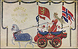 «Norges jubilæum 1814-1914», postkort til hundreårsjubileet for grunnloven. Postkort: Christian Magnus/Nasjonalbiblioteket
