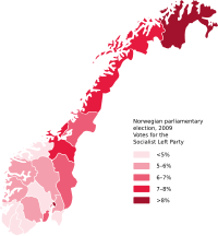 Norwegian parliamentary election 2009 map SV votes.svg