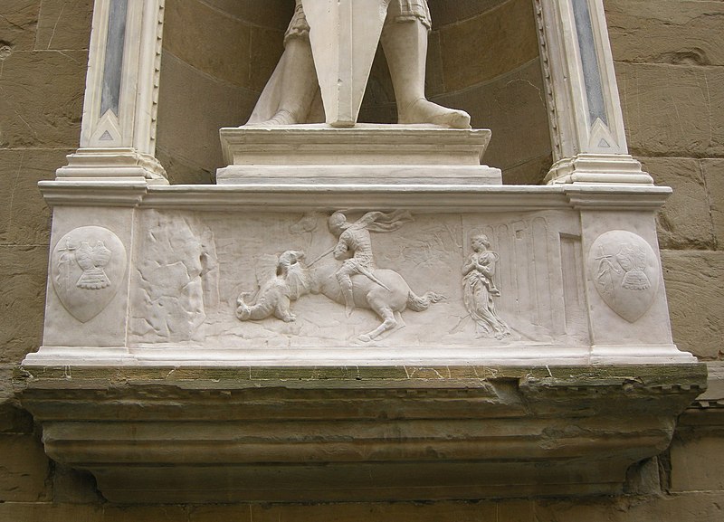 File:Orsanmichele, tabernacolo dell'arte dei corazzai, san giorgio e la principessa di donatello.JPG