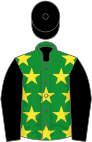 Green, yellow stars, black sleeves and cap