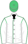 White, emerald green seams, emerald green cap