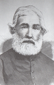 Gravure en noir et blanc d'un ecclésiastique en buste, à barbe blanche