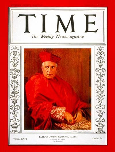 Cardinal Hayes on the September 30, 1935, cover of Time