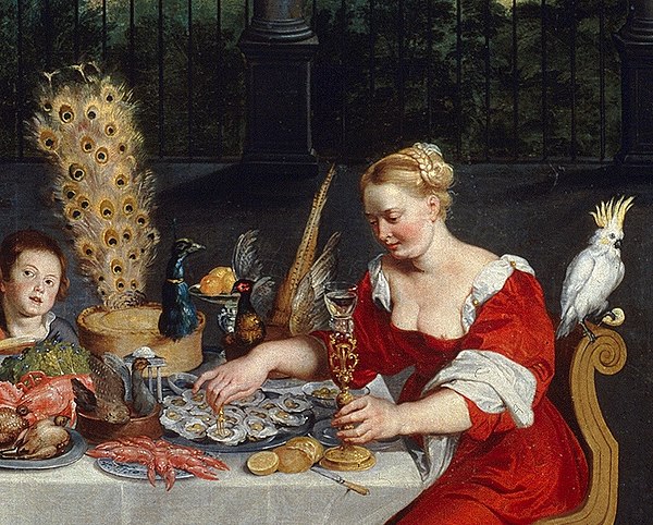 Detail of The Senses of Hearing, Touch and Taste, Jan Brueghel the Elder, 1618