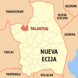 Talugtug ile Nueva Ecija Haritası vurgulanmış