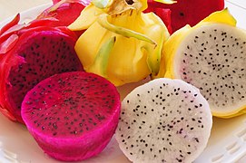 Pitaya fruit in various colors
