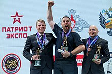 Havard Ostgaard took gold in the Standard Division in front of Sami Hautamaki and Timo Vehvilainen. Podium for the Standard Division at the 2017 IPSC Rifle World Shoot.jpg