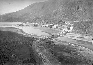 A prisoner of war camp at Elvkroken in Sørfold, while building the Polar Line in 1945