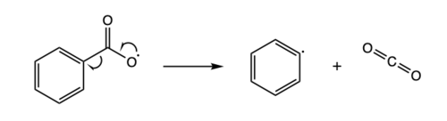 A radical elimination reaction of a benzoyloxy radical Radicalelimination.png
