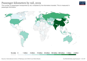 World map for Indicator 9.1.2 in 2014: Railways, passengers carried (passenger-km) Railways-passengers-carried-passenger-km.png