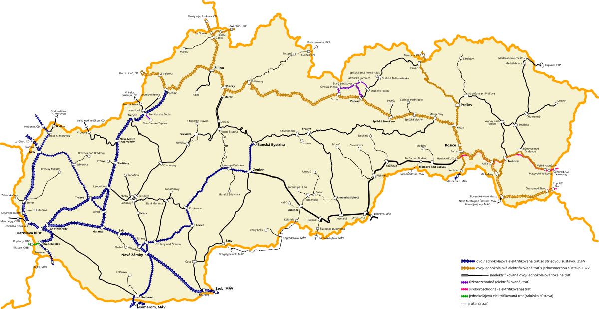 mapa železnice slovensko Zoznam železničných tratí na Slovensku – Wikipédia mapa železnice slovensko