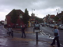 Looking up the High Street towards the church.