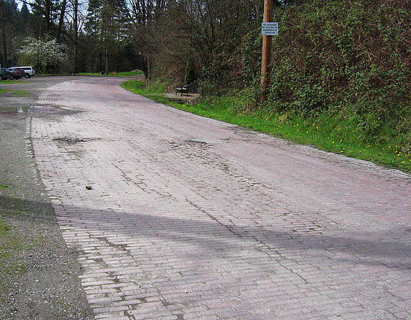 A preserved segment of the Red Brick Road in Bothell, originally opened in 1914