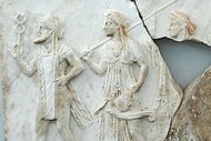 Relief cu Hermes, Atena și Apollo (secolul al II-lea î.Hr., Muzeul Arheologic din Delos)