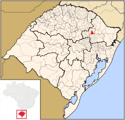 Geographical subdivisions of Rio Grande do Sul. Nova Prata is marked red.