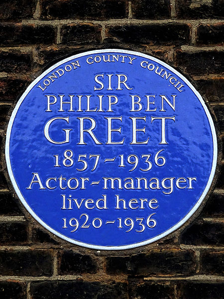 File:SIR PHILIP BEN GREET 1857-1936 Actor-manager lived here 1920-1936.jpg