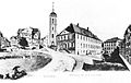 Der Marktplatz 1865 mit „Klubb“, Nikolaikirche und Rathaus. Anonymes Foto