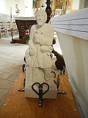 Statue de saint Benoît Labre (copie de celle de Lourdes) dans l'église de Chaignes.