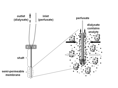 Schematic illustration of a microdialysis probe Schematic illustration of a microdialysis probe.png