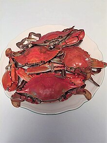 Cooked blue crabs Schwimmkrabben gekocht.jpg