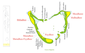 Kaart van Addu Atoll.