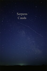 The pattern of stars in Serpens Cauda seen with the naked eye, with a line of stars marking the tail