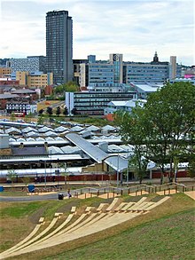 Sheffield Hallam University city campus seen from South Street Park Sheffield City Centre and station.jpg
