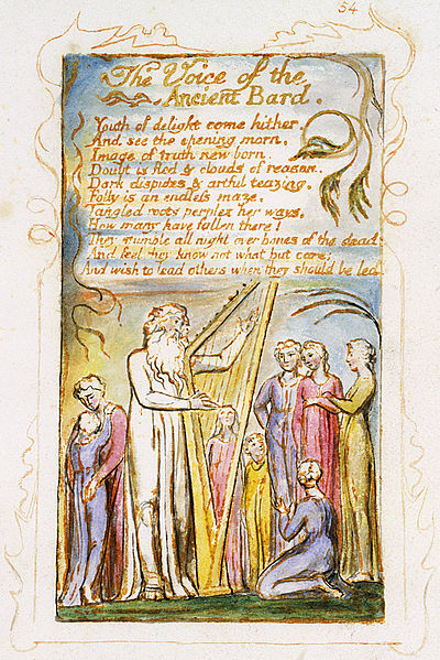 William Blake's hand painted engraving of his poem "The Voice of the Ancient Bard" in the Songs of Innocence and of Experience