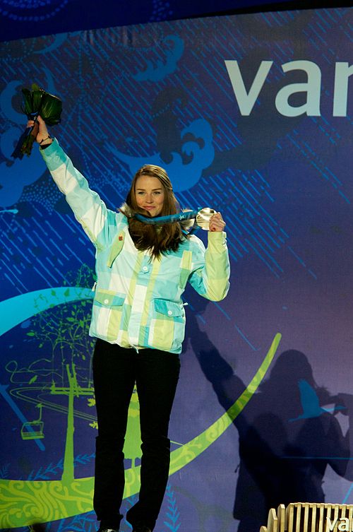 Tina Maze with one of the silver medals she won.