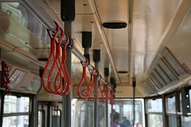 Moveable straps on a Vienna tram