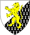Arms of Trevor (Tudor Trevor, a chieftan of the Marches of Wales): Party per bend sinister ermine and ermines, a lion rampant or