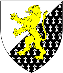 Arms of Trevor: Party per bend sinister ermine and ermines, a lion rampant or TrevorArms.svg