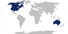 Kart over samarbeidande UKUSA-land med Irland