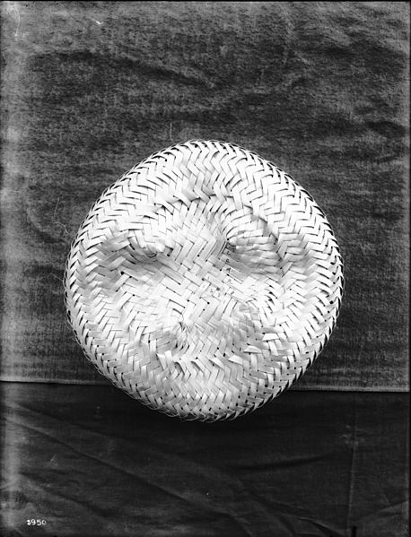 File:Unidentified coarse-woven Indian basket on display, ca.1900 (CHS-3950).jpg