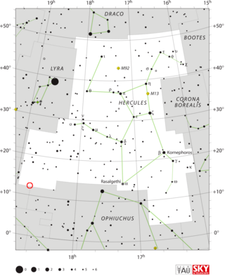 <span class="mw-page-title-main">V838 Herculis</span> 1991 Nova seen in the constellation Hercules