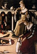 To venetianske adelskvinner på ein balkong, 1500/05
