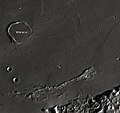 English: Wallace lunar crater as seen from Earth with satellite craters labeled