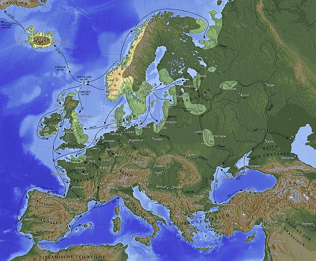 Exploration and expansion routes of Norsemen