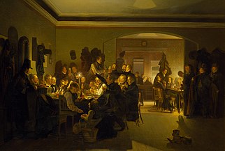 "Artist in the Evening at Finck's Coffee House in Munich" (1832). Bendz is himself seen in the picture, second from the right