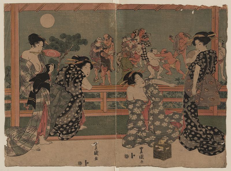 File:Women watching a sumo match under a full moon (full).jpg