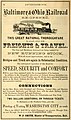 1864年的一份巴爾的摩與俄亥俄鐵路的廣告，宣布在美國內戰期間某次整修與復駛。