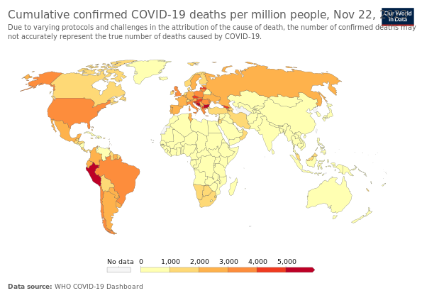 Total confirmed deaths due to COVID‑19 per million people[313]