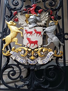 Coat of arms of the Worshipful Company of Leathersellers Worshipful Company of Leathersellers Gate with motto St Helen's Place City of London.jpg
