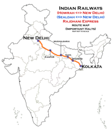 (Nova Delhi - Howrah) Expresso Rajdhani (via Gaya) Route map.png