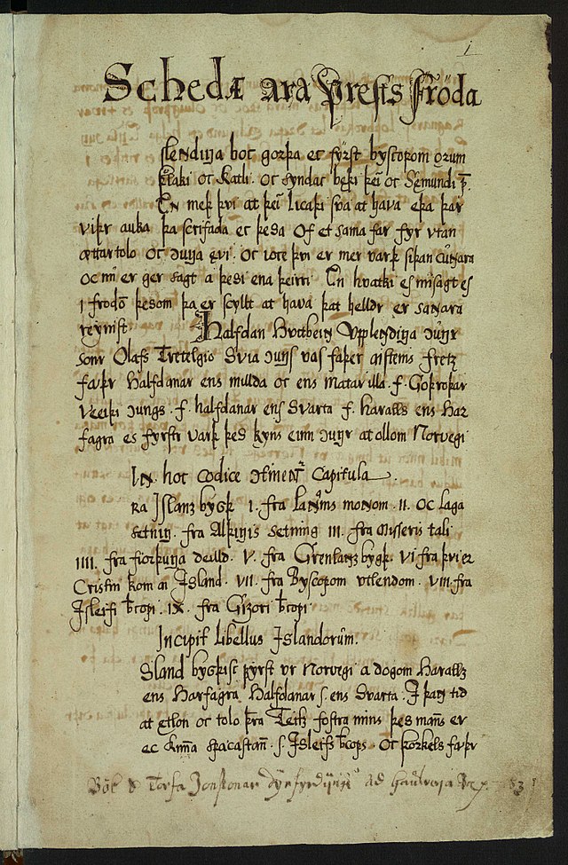 Première page de la copie B de Jón Erlendsson (1651).