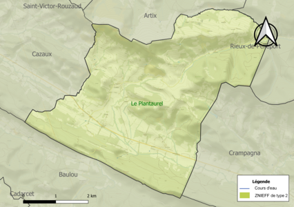 Carte de la ZNIEFF de type 2 sur la commune.