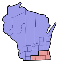 Original congressional districts in Wisconsin used in the May 1848 elections

.mw-parser-output .legend{page-break-inside:avoid;break-inside:avoid-column}.mw-parser-output .legend-color{display:inline-block;min-width:1.25em;height:1.25em;line-height:1.25;margin:1px 0;text-align:center;border:1px solid black;background-color:transparent;color:black}.mw-parser-output .legend-text{}
District 1
District 2 1848 Wisconsin Congressional Districts.svg