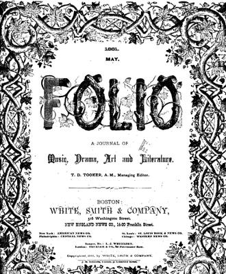 Cover of The Folio in 1881. 1881 Folio WhiteSmith andCo Boston May.png