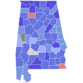 1972 United States Senate election in Alabama results map by county.svg